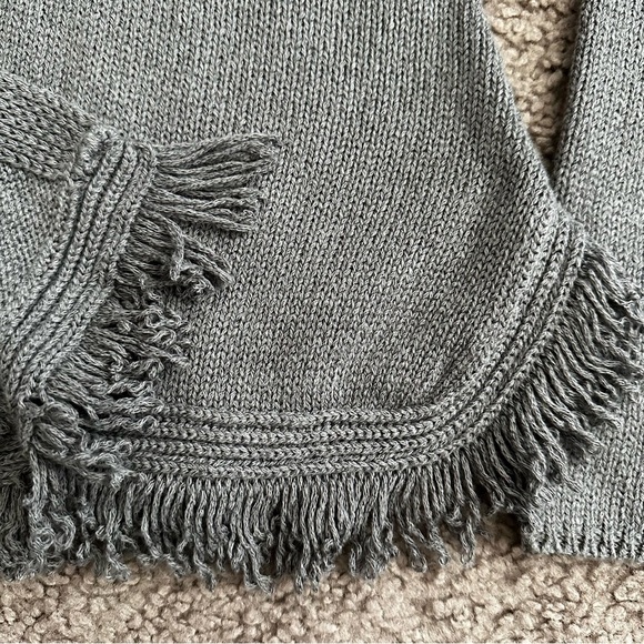Sparrow Gray Knit Open Front Curve Fringe Hem Cardigan XS - Picture 10 of 14
